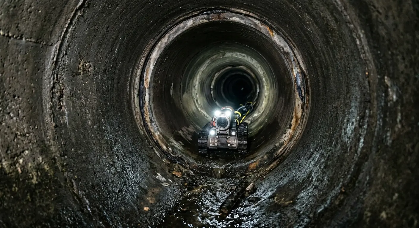Robotic sewer camera inspecting pipe interior for Sewer Line Cleaning in Newington Forest